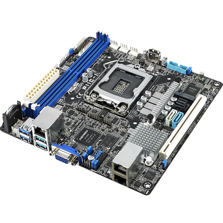 ASUS P11C-I Mini-ITX motherboard with LGA1151 socket, Intel C242 chipset, DDR4, Mini-SAS HD, and M.2