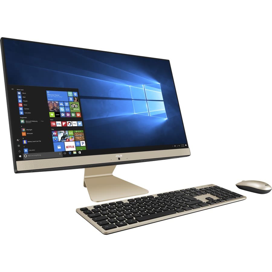 ASUS all-in-one desktop with 23.8-inch display, slim stand, and compact white chassis