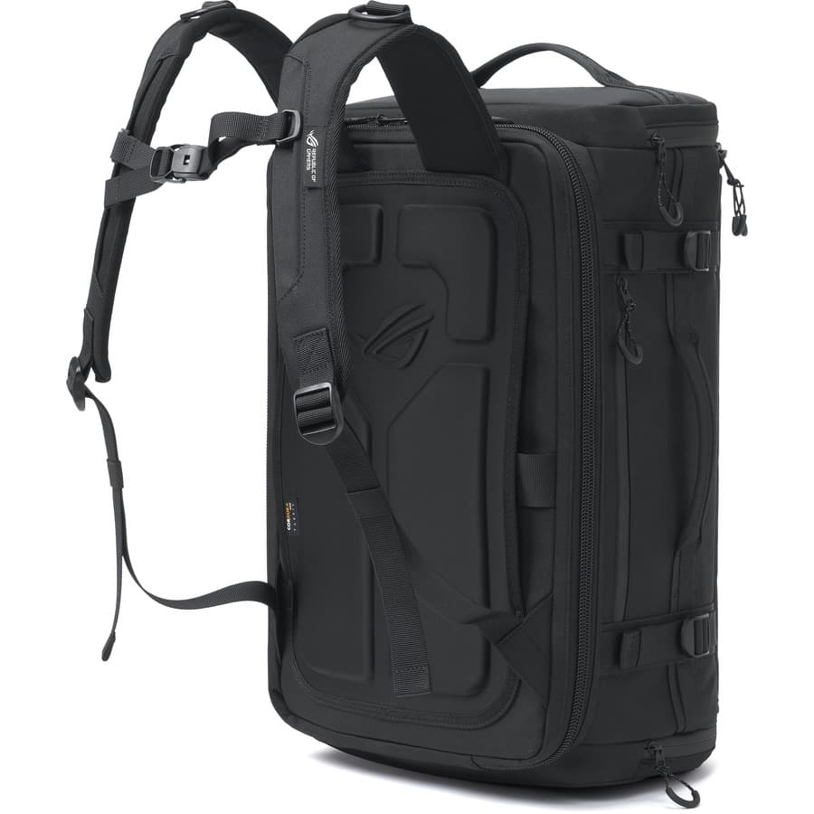 ASUS ROG Archer Weekender black 17-inch backpack with 32 liter capacity and padded back panel