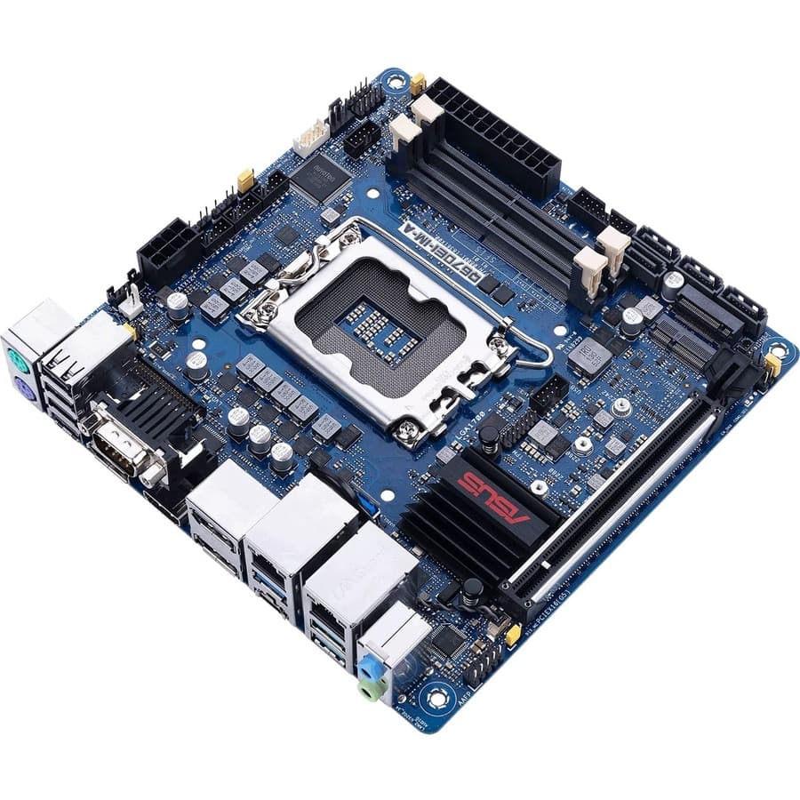 ASUS Q670EI IM A Mini-ITX motherboard with LGA1700 socket, DDR5 SO-DIMM support, and display outputs