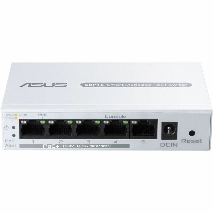 ASUS ExpertWiFi EBP15 5-port Gigabit smart managed PoE+ switch with 4 PoE+ ports