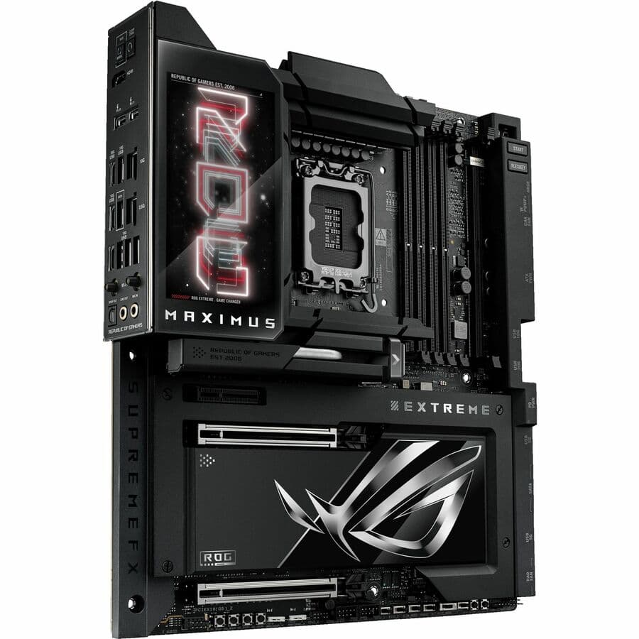 ASUS ROG MAXIMUS Z890 EXTREME E-ATX motherboard with 5-inch LCD screen and Intel Z890