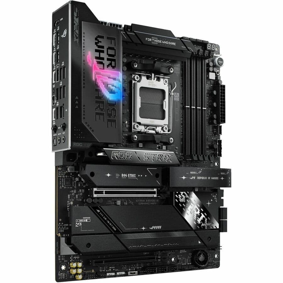 ASUS ROG Strix X870E-E Gaming WiFi ATX motherboard with DDR5 support and WiFi 7
