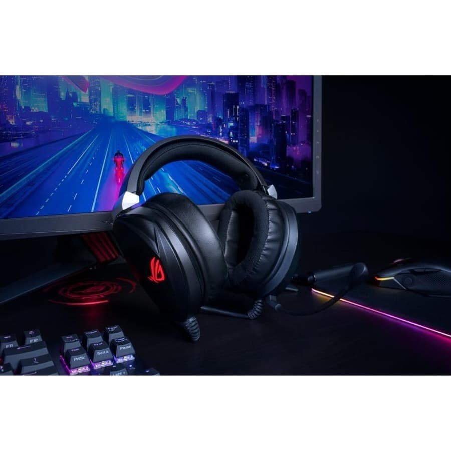 ASUS ROG Theta 7.1 USB-C wired gaming headset with over-ear cups and boom microphone