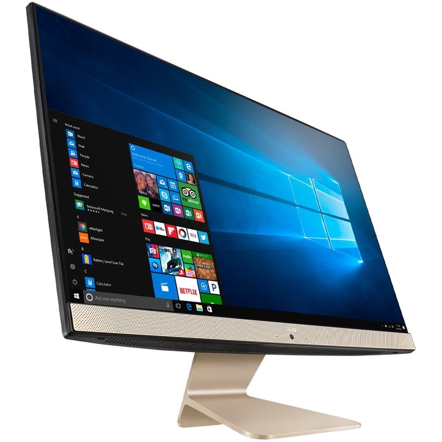 ASUS all-in-one desktop with 23.8-inch display, slim stand, and compact white chassis