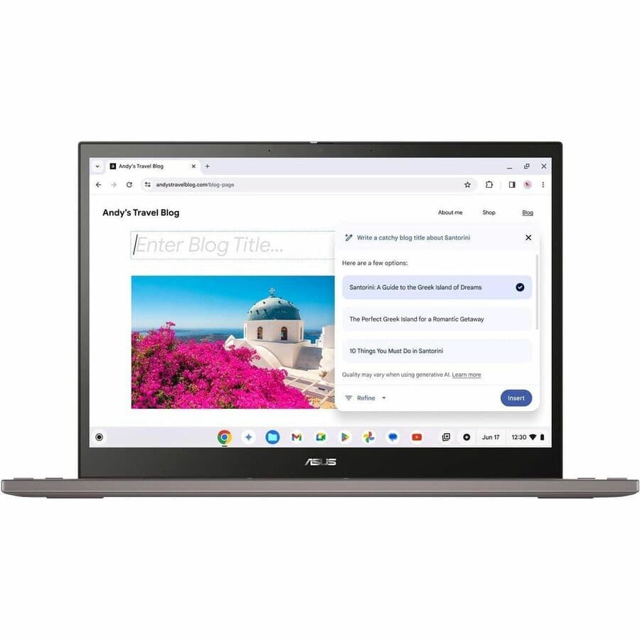 Grey ASUS Chromebook Plus with 14-inch WUXGA touch display and Ryzen 3 processor