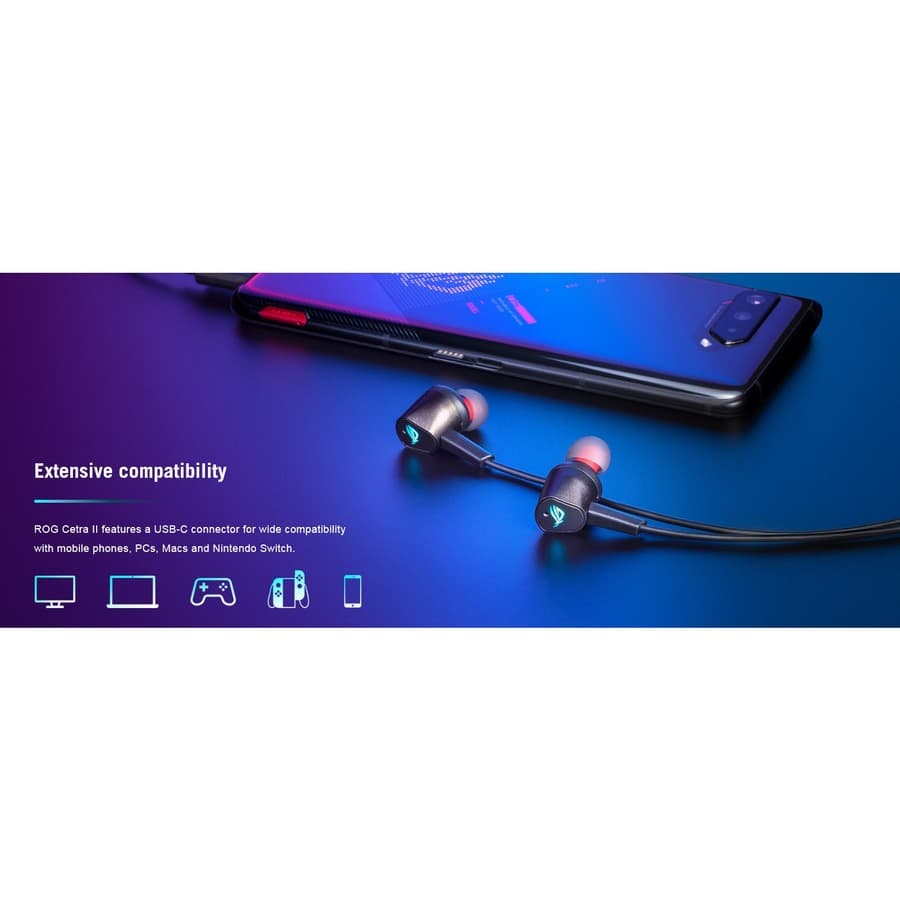 ASUS ROG Cetra II in-ear wired USB-C headset with ANC and Aura Sync RGB lighting