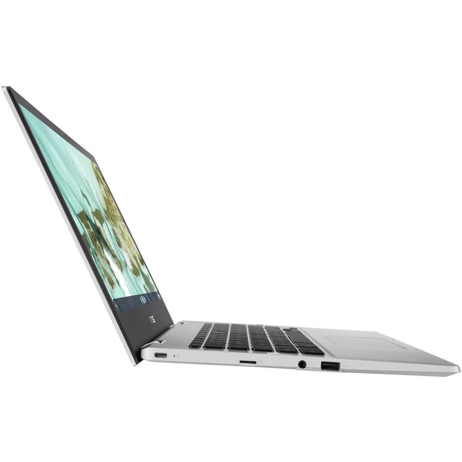 ASUS Chromebook in silver with 14-inch HD non-touch display, Intel N4500, 4 GB RAM, and 64 GB storage