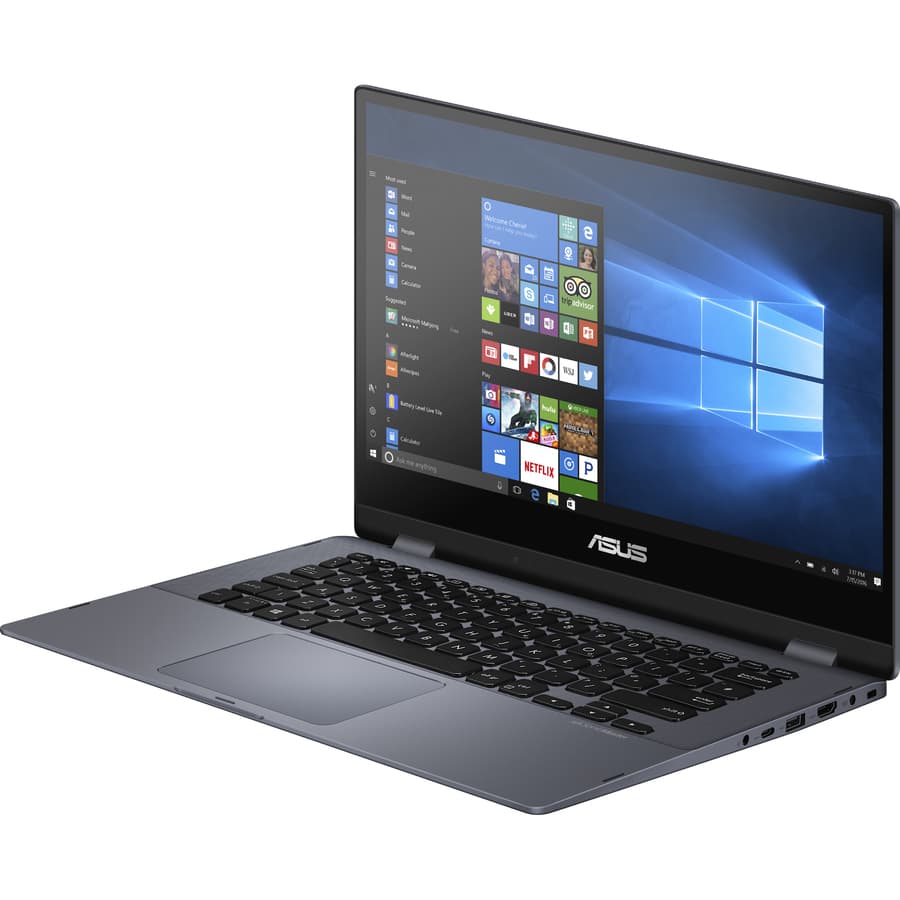 ASUS TP412UA-DB71T 2-in-1 convertible laptop in Star Grey metal with touchscreen