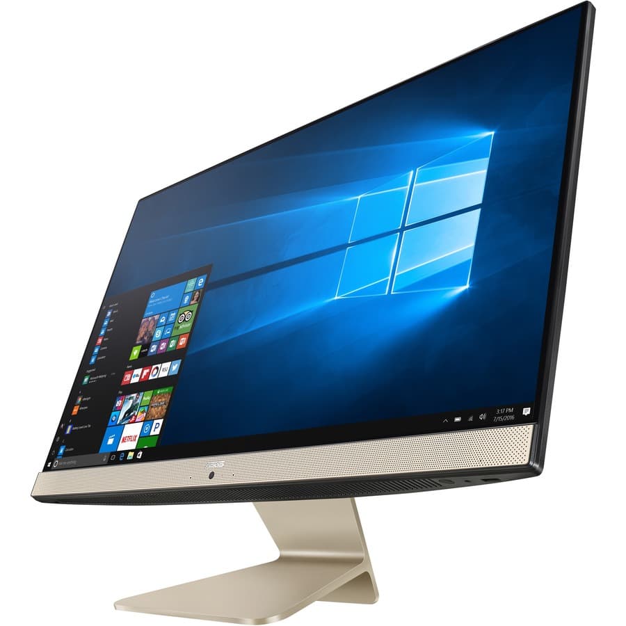 ASUS all-in-one desktop with 23.8-inch display, slim stand, and compact white chassis