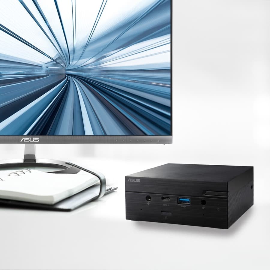 ASUS PN62S mini PC in black with Intel Core i7, HDMI 2.0, and Gigabit Ethernet for business use