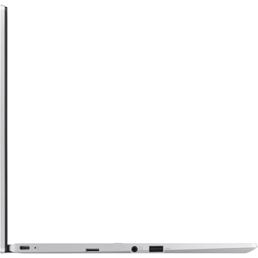 ASUS Chromebook in silver with 14-inch HD non-touch display, Intel N4500, 4 GB RAM, and 64 GB storage