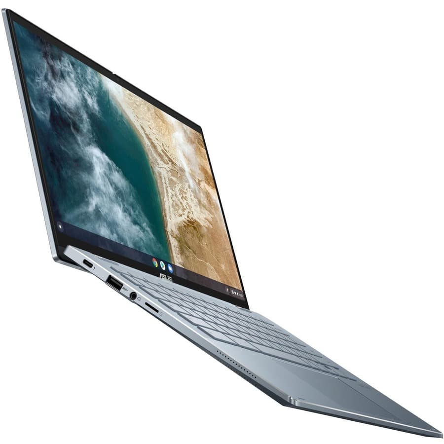 ASUS Chromebook Plus Enterprise 14-inch laptop with Intel Core Ultra 5, WQXGA display, and silver chassis