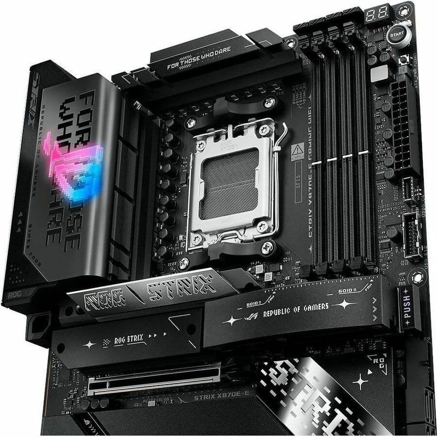 ASUS ROG Strix X870E-E Gaming WiFi ATX motherboard with DDR5 support and WiFi 7