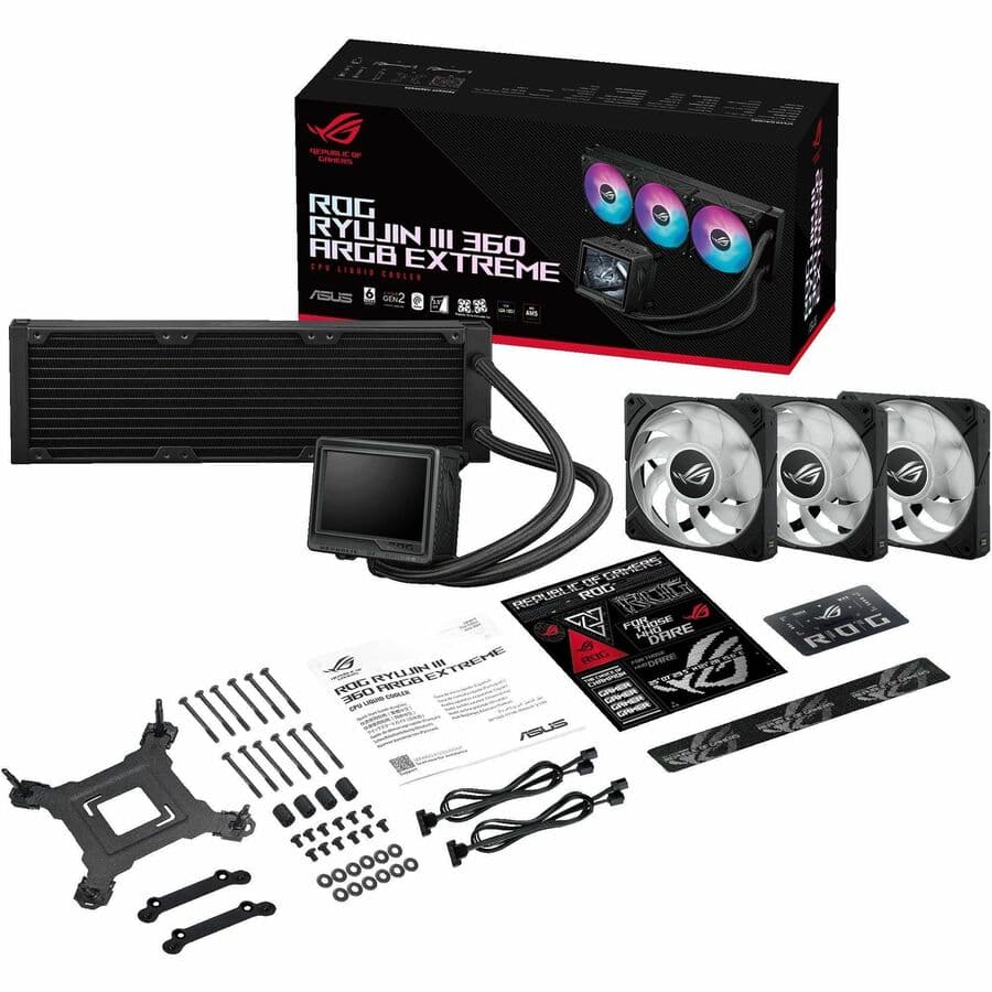 ASUS ROG RYUJIN III 360 ARGB EXTREME 360 mm AIO cooler with 3.5-inch LCD and ARGB lighting
