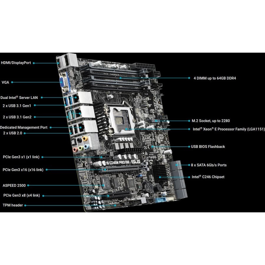 ASUS WS C246M PRO/SE Micro ATX workstation motherboard with Intel C246 chipset and dual LAN