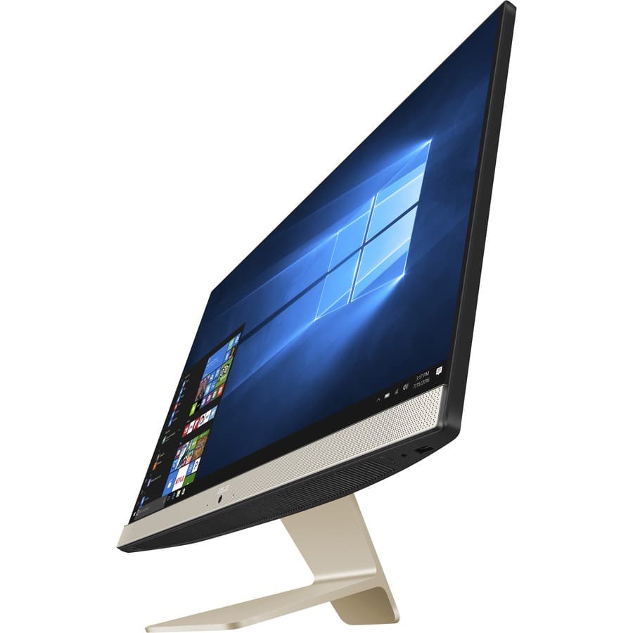 ASUS all-in-one desktop with 23.8-inch display, slim stand, and compact white chassis