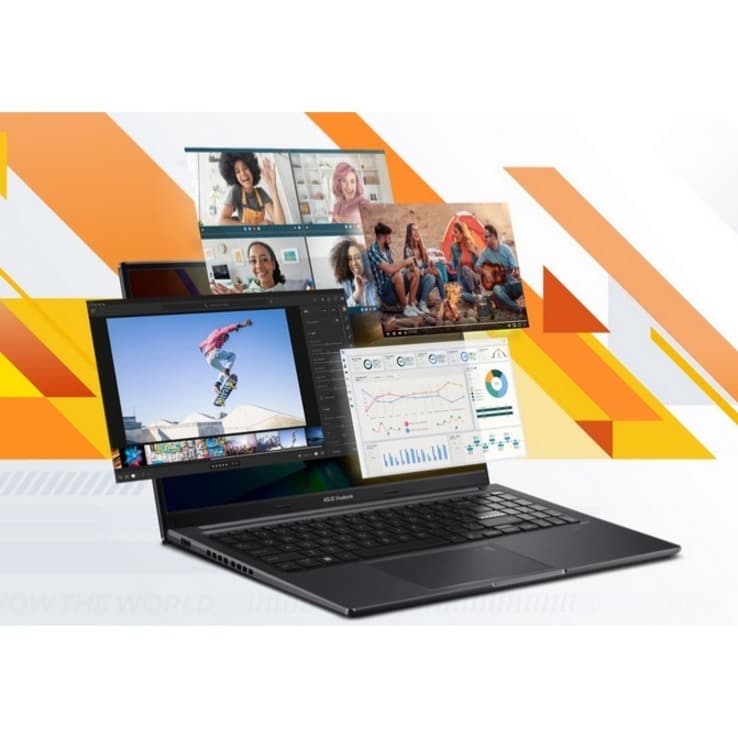 ASUS Vivobook 16 business laptop in black with 16-inch WUXGA display, Ryzen 7 7730U, 16 GB RAM, and 1 TB SSD