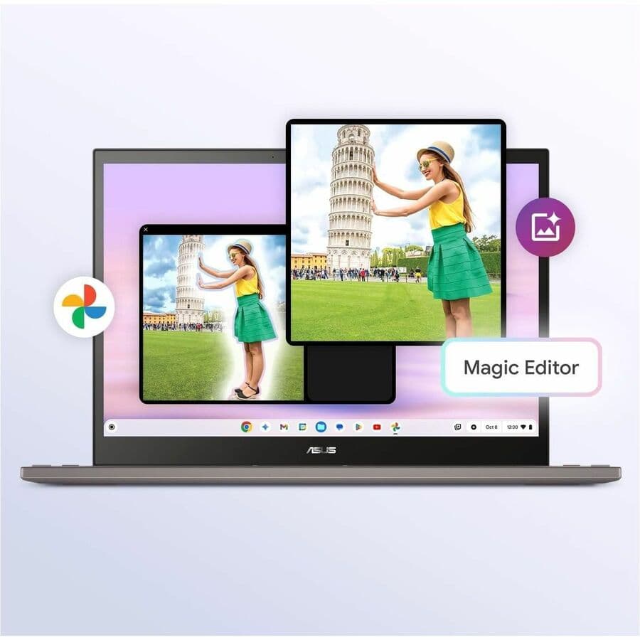 ASUS Chromebook Plus with 14-inch WUXGA touch display, Ryzen 5 7520C, and 16 GB RAM in grey