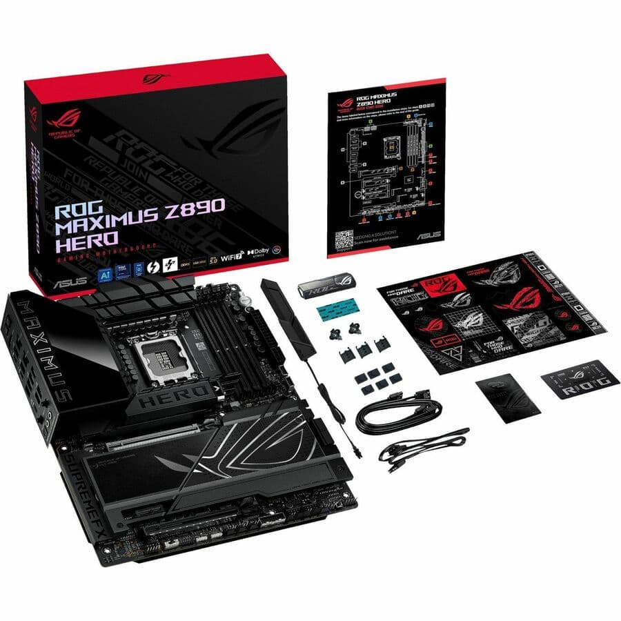 ASUS ROG MAXIMUS Z890 HERO ATX motherboard with LGA 1851, DDR5, WiFi 7, and 3 PCIe 5.0 M.2 slots