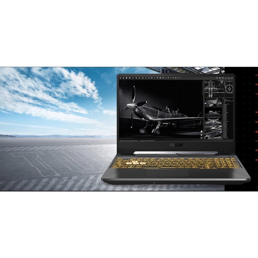 ASUS TUF Gaming 15.6-inch black laptop with Ryzen 5 7535HS, RTX 3050, 8 GB RAM, and 512 GB SSD