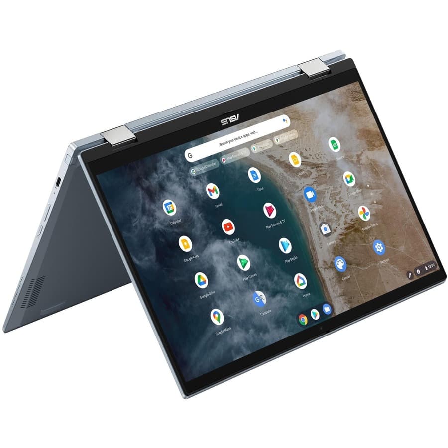 ASUS Chromebook Plus Enterprise 14-inch laptop with Intel Core Ultra 5, WQXGA display, and silver chassis