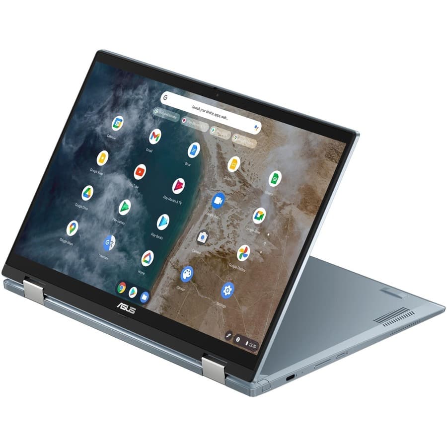 ASUS Chromebook Plus Enterprise 14-inch laptop with Intel Core Ultra 5, WQXGA display, and silver chassis
