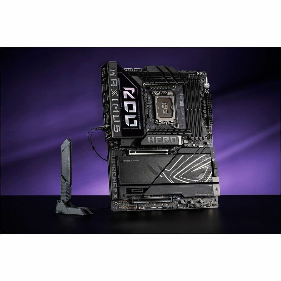 ASUS ROG MAXIMUS Z890 HERO ATX motherboard with LGA 1851, DDR5, WiFi 7, and 3 PCIe 5.0 M.2 slots