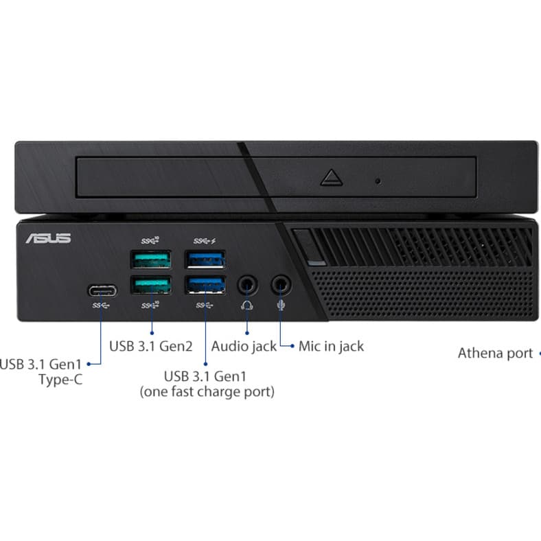 ASUS PB60-B3041ZC black mini PC with Intel Core i3-8100T, 4 GB DDR4, and Intel HD Graphics