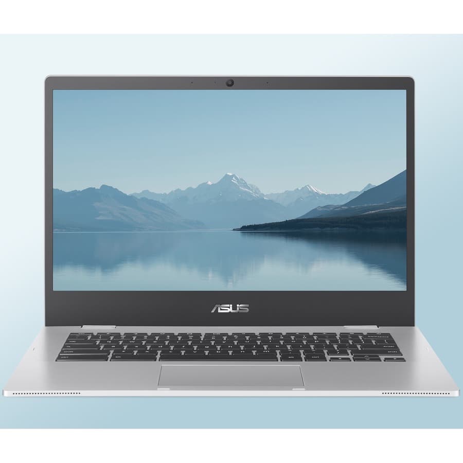 ASUS Chromebook in silver with 14-inch HD non-touch display, Intel N4500, 4 GB RAM, and 64 GB storage