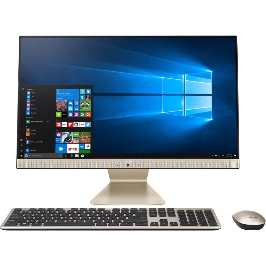 ASUS all-in-one desktop with 23.8-inch display, slim stand, and compact white chassis