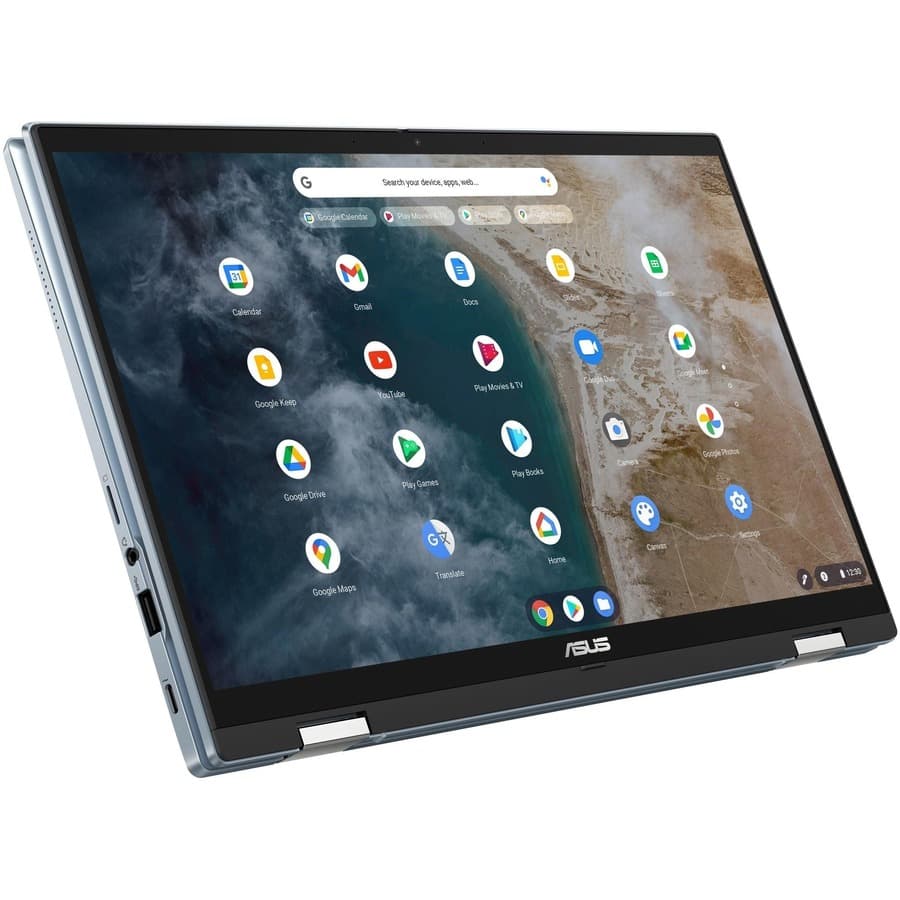 ASUS Chromebook Plus Enterprise 14-inch laptop with Intel Core Ultra 5, WQXGA display, and silver chassis