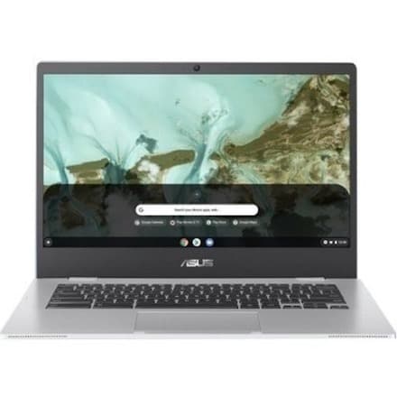 ASUS Chromebook in silver with 14-inch HD non-touch display, Intel N4500, 4 GB RAM, and 64 GB storage