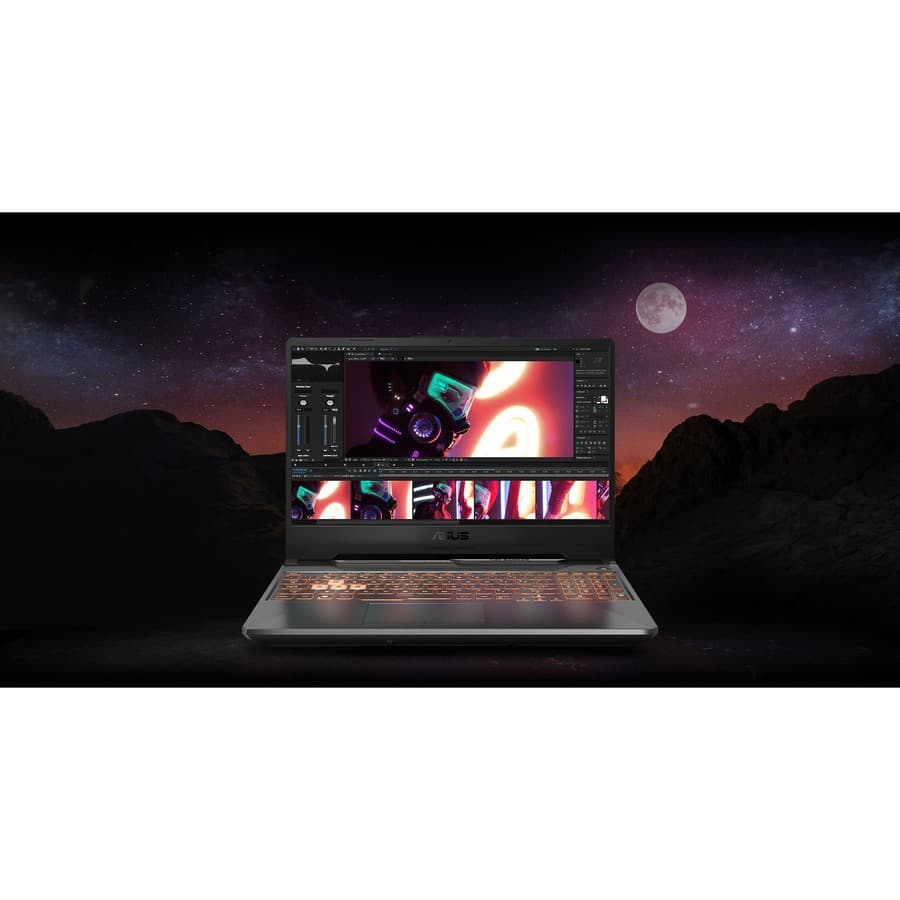 ASUS TUF Gaming 15.6-inch black laptop with Ryzen 5 7535HS, RTX 3050, 8 GB RAM, and 512 GB SSD