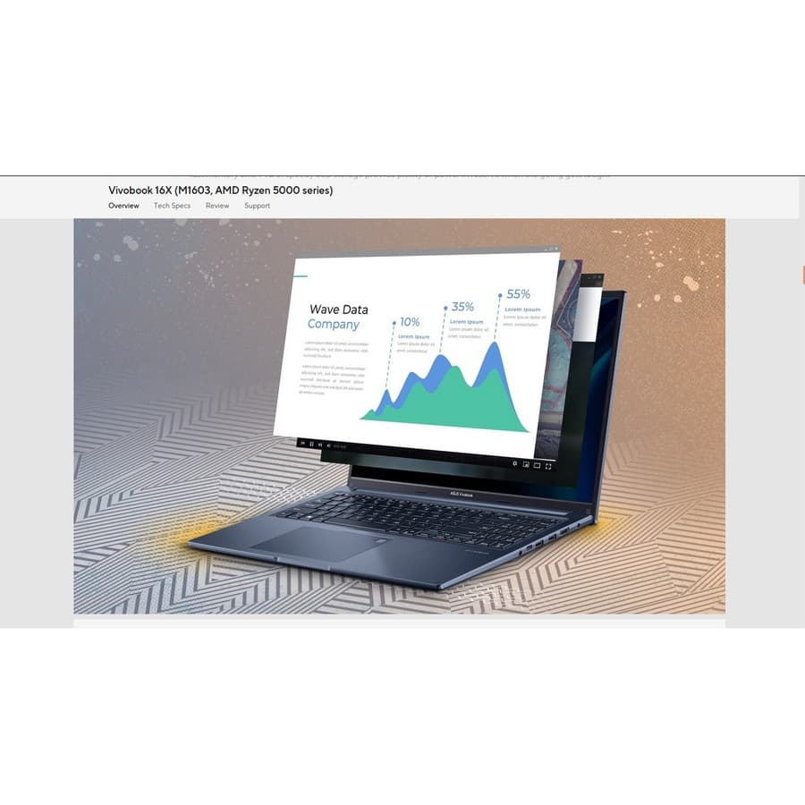 ASUS VivoBook M1603QA-DS52 laptop with 16-inch display and AMD Ryzen 5 5600H