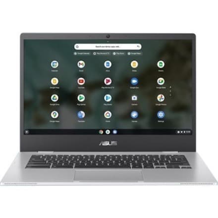 ASUS Chromebook in silver with 14-inch HD non-touch display, Intel N4500, 4 GB RAM, and 64 GB storage