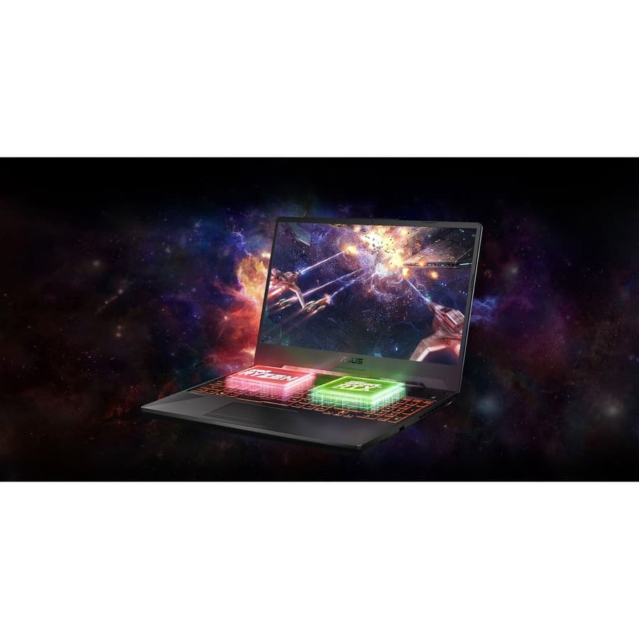 ASUS TUF Gaming 15.6-inch black laptop with Ryzen 5 7535HS, RTX 3050, 8 GB RAM, and 512 GB SSD