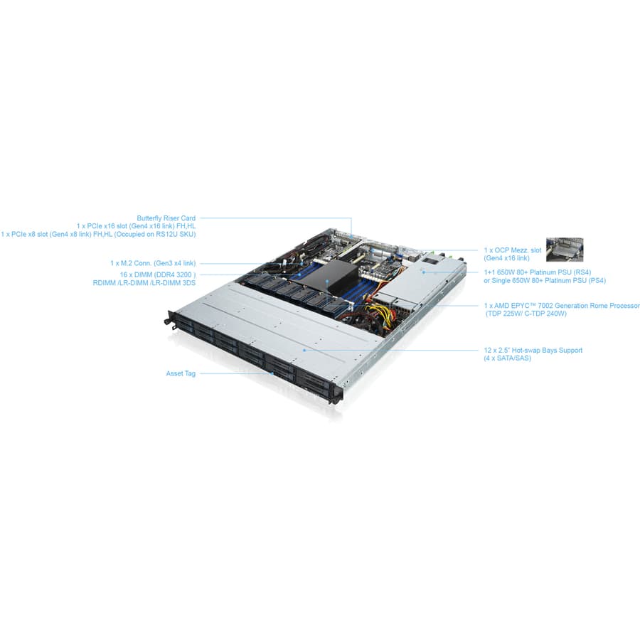 ASUS RS500A-E10-RS12U 1U server barebone with 12 drive bays for enterprise rack deployment