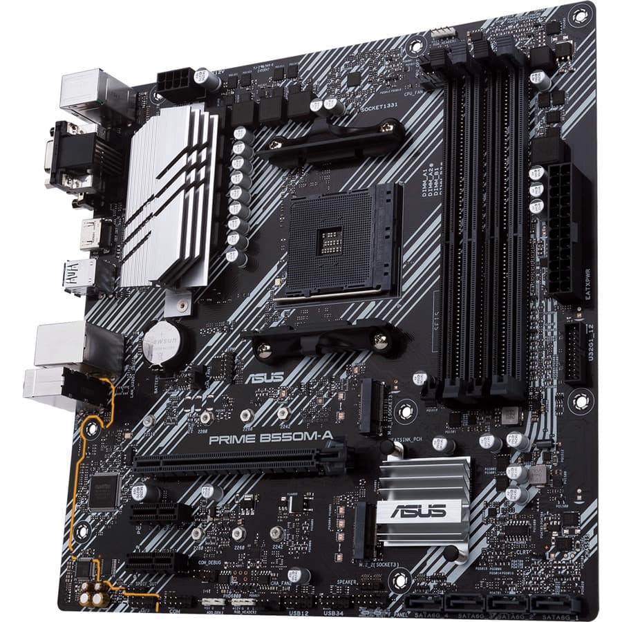 ASUS PRIME B550M-A/CSM Micro ATX motherboard with AMD B550 chipset and HDMI DVI outputs