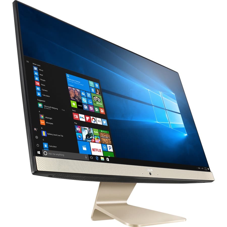 ASUS all-in-one desktop with 23.8-inch display, slim stand, and compact white chassis