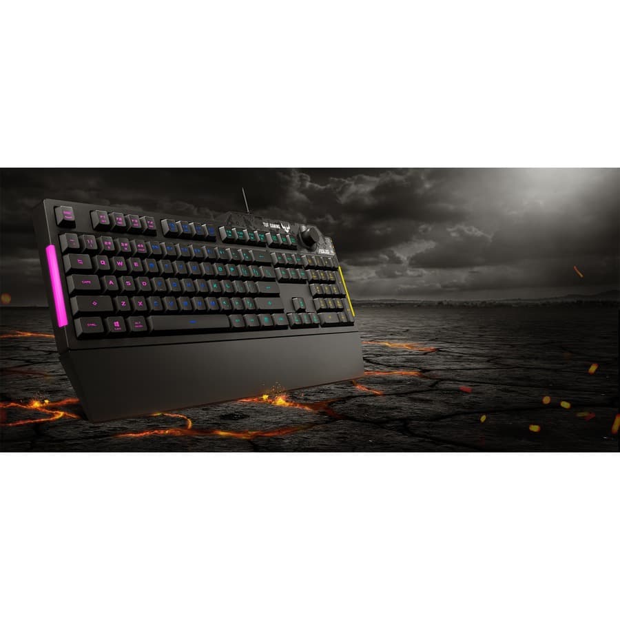 ASUS TUF Gaming K1 RGB wired keyboard with dedicated volume knob and spill-resistant design