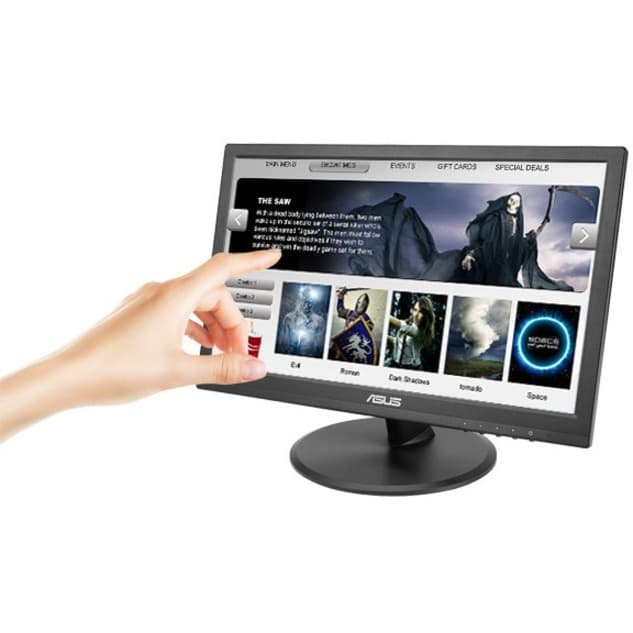 ASUS VT168HR 15.6-inch touch monitor with 10-point touch, HDMI and VGA ports, and VESA mount support
