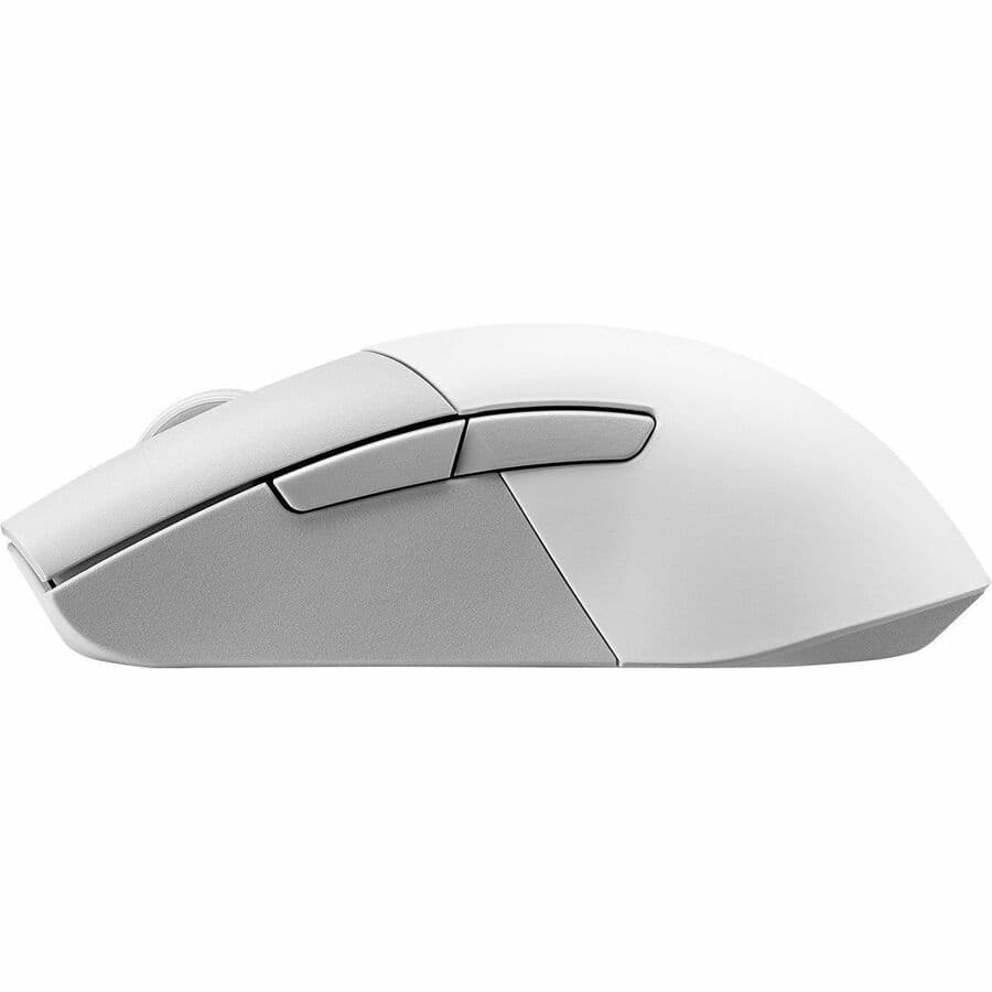 ASUS ROG Keris WL AimPoint white wireless gaming mouse showing ambidextrous shape and RGB lighting