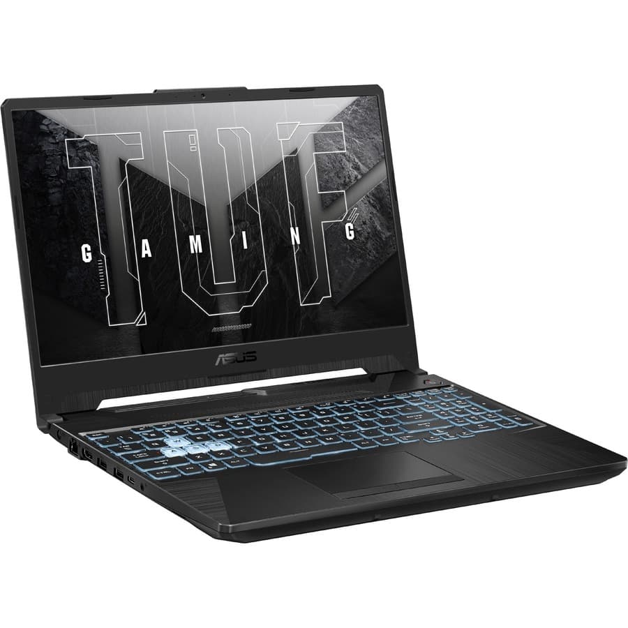 ASUS TUF Gaming 15.6-inch black laptop with Ryzen 5 7535HS, RTX 3050, 8 GB RAM, and 512 GB SSD