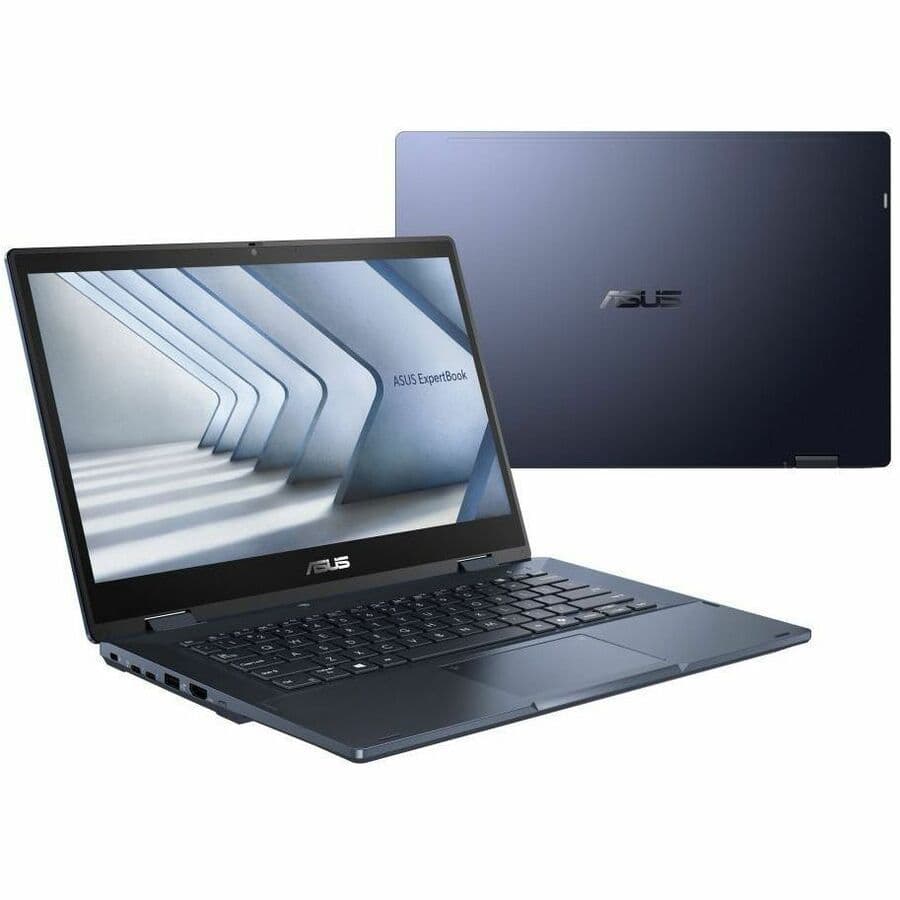 ASUS ExpertBook black business laptop with 14-inch FHD touchscreen, Ryzen 7 150U, 16 GB RAM, and 512 GB SSD