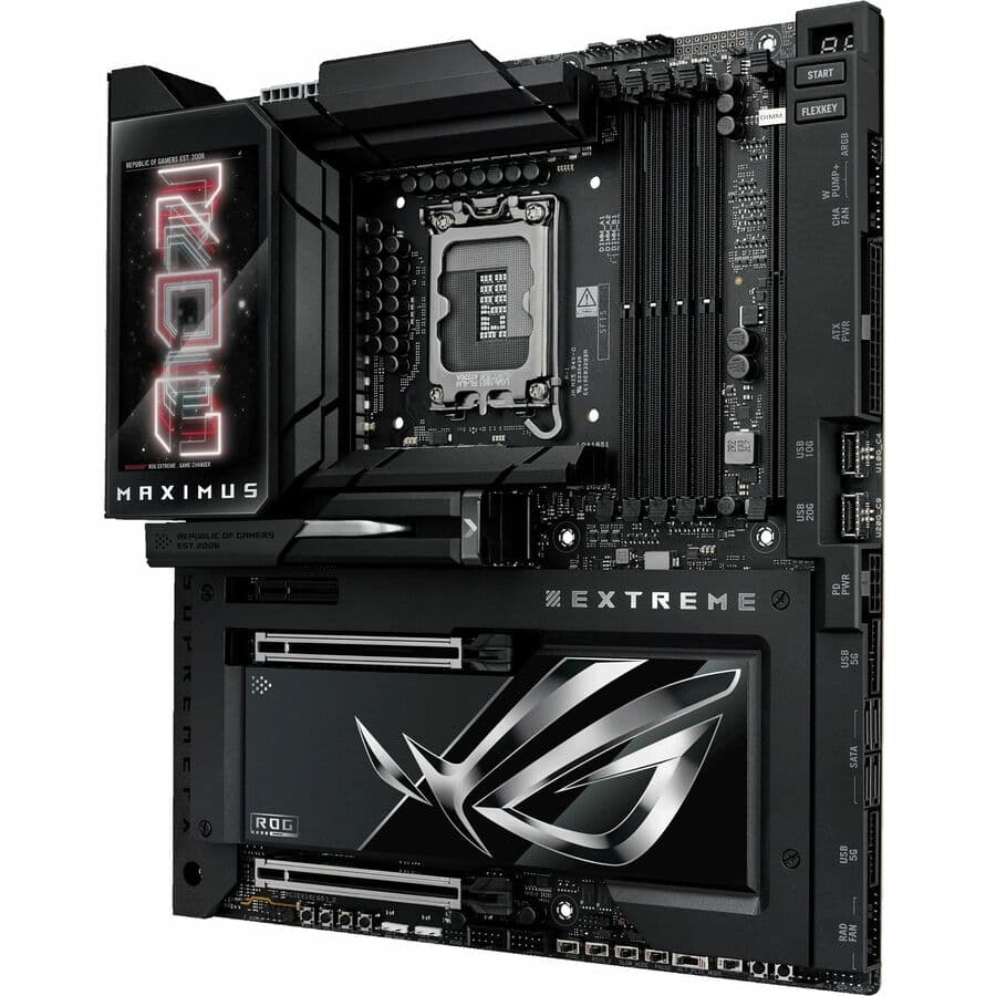 ASUS ROG MAXIMUS Z890 EXTREME E-ATX motherboard with 5-inch LCD screen and Intel Z890
