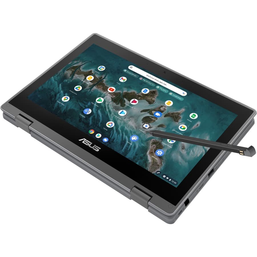 ASUS Chromebook Flip CR1100FKA-YZ144T in grey with 11.6-inch HD touchscreen and convertible 2-in-1 design