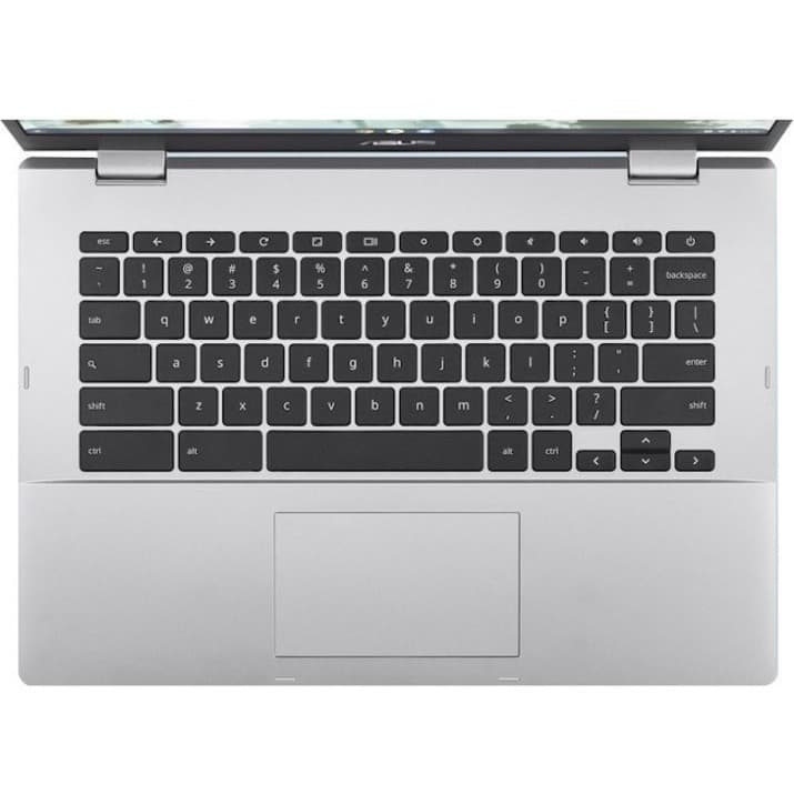ASUS Chromebook in silver with 14-inch HD non-touch display, Intel N4500, 4 GB RAM, and 64 GB storage