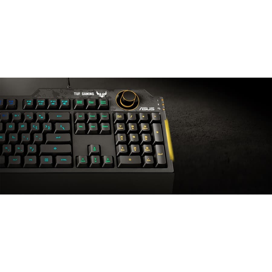 ASUS TUF Gaming K1 RGB wired keyboard with dedicated volume knob and spill-resistant design