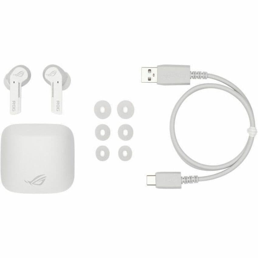 ASUS ROG Cetra True Wireless white gaming earbuds with charging case